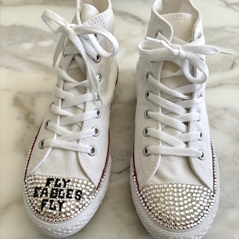 Converse Sneakers White Rhinestone Gems Kids Sneakers Hannah Fly Eagles Fly - Picture 5 of 15